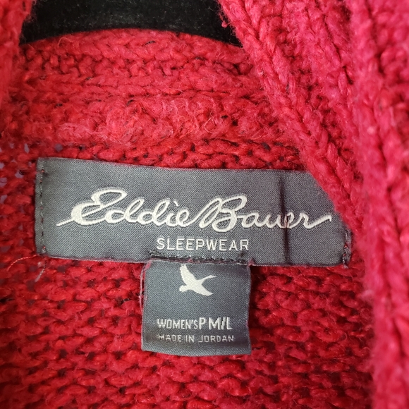 Eddie Bauer Womens Long Sleeve Open Cardigan Sweater Sleepwear Red Knit - Picture 2 of 6